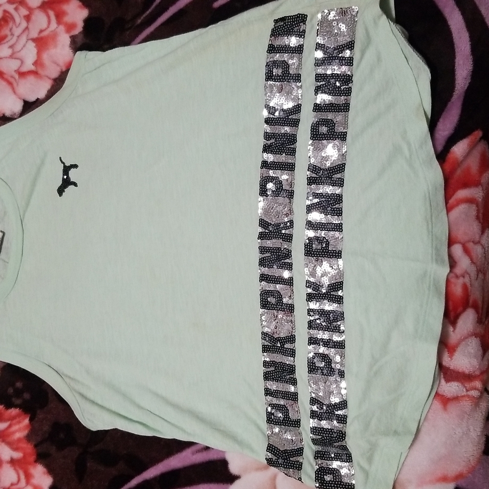 PINK Victoria's secret, womens M, light green with black and silver sequined - Picture 4 of 4